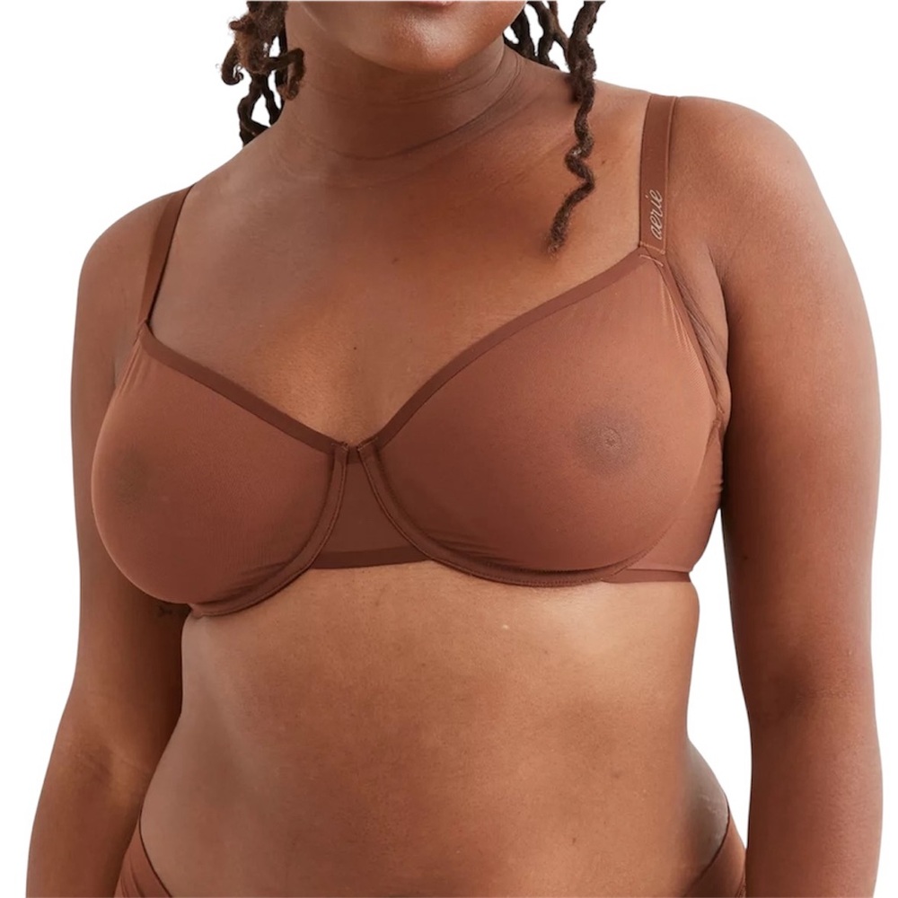 New Aerie SMOOTHEZ Mesh Unlined Underwire Balconette Bra Brown Size 36C